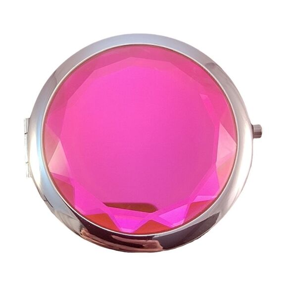 Compact Hot Pink Faceted Crystal Travel Mirror - New! - Picture 3 of 7